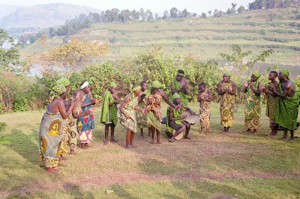 Batwa dancers at Buhoma in Uganda. Photo by Graham Racher.